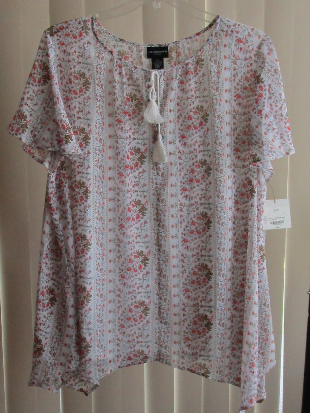 Liz Claiborne Chiffon Blouse woman 2X - white/pink paisley print